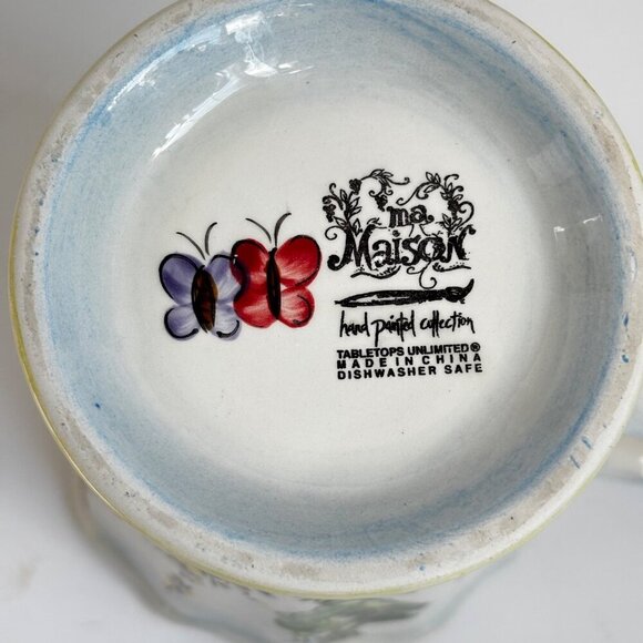 Ma Maison Ceramic Mug Set 4 Floral Butterfly Hand Painted by Tabletops Unlimited - Picture 6 of 15